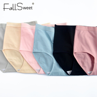 FallSweet 2 sztuk/partia! Bawełniana bielizna damska wysokiej talii majtki wygodne jednokolorowe kalesony Plus rozmiar bielizna M-XXXL 3